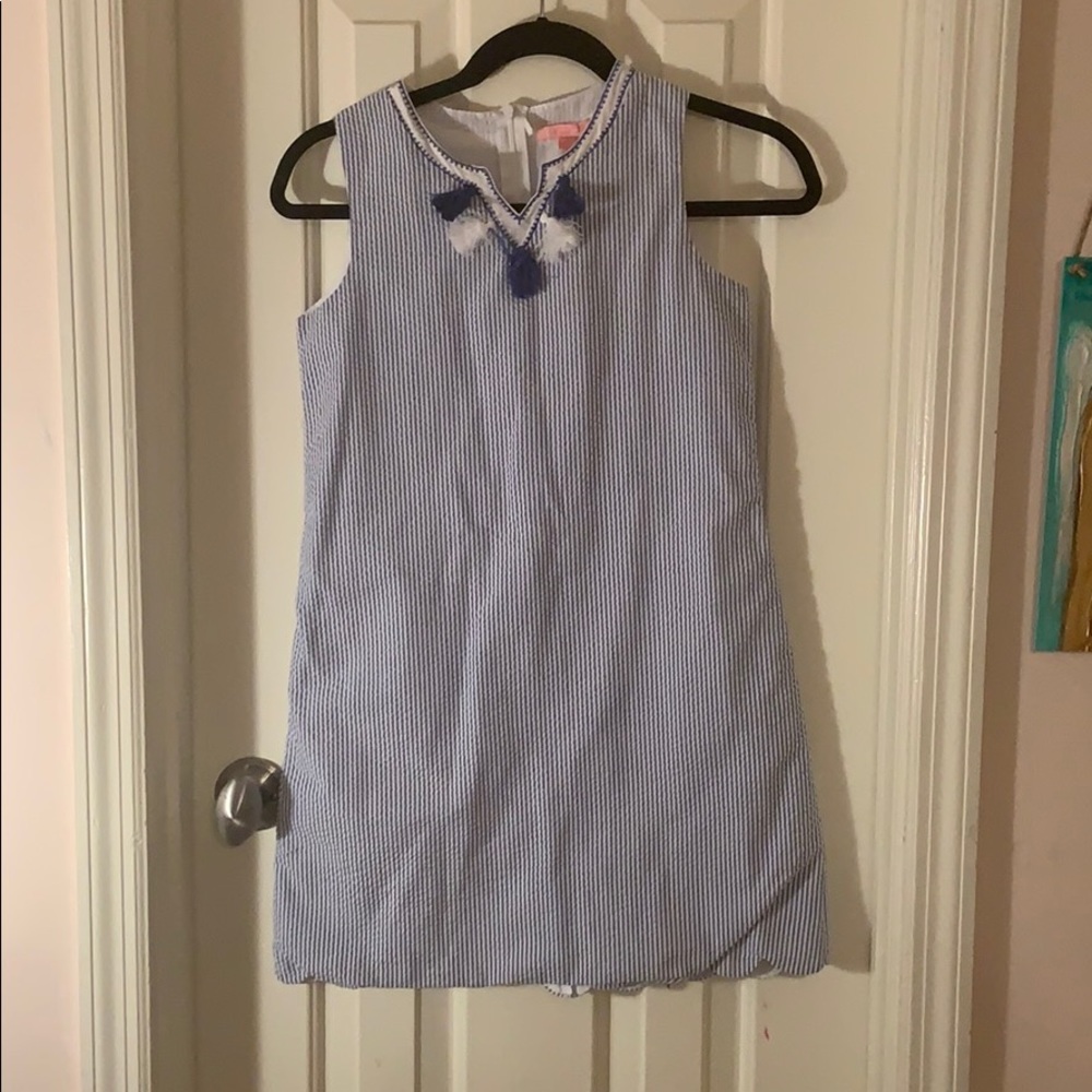 E.K.L Girls Blue and White Striped Tassel Dress